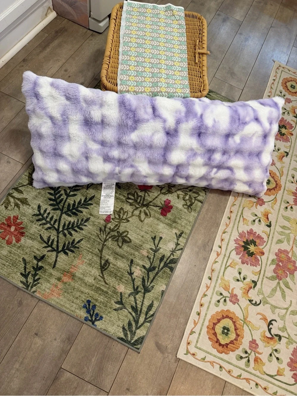 New Large Girl’s Tie Dye Furry Plush Body Pillow Purple White Pillow 16x36”